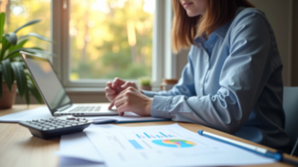 Modern office workspace with financial reports and accounting documents on desk